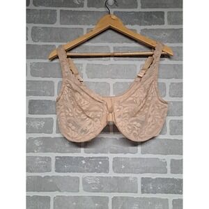 Glamorise Womens Beige Floral Close Front Semi-Sheer‎ Bra Size 40DD